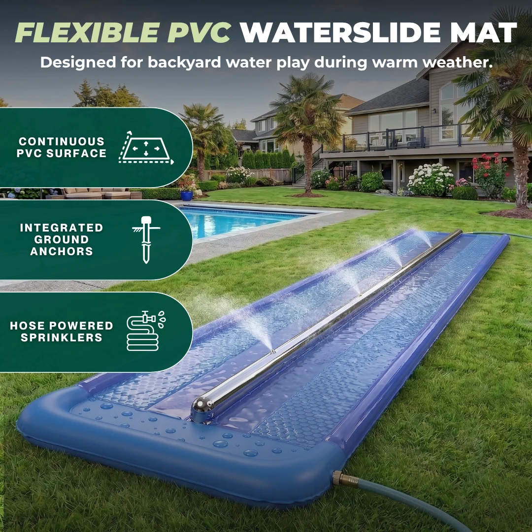 18 ft Double Lane Water Slide Play with Water Sprinkler Channel