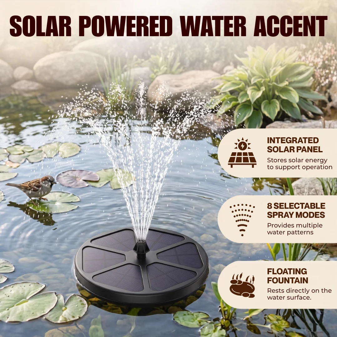 Floating Solar Bird Bath Fountain Pump with 8 Spray Patterns