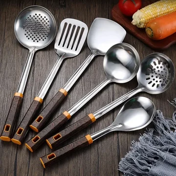 Cooking Utensil Set 304 Stainless Steel Wood-Grain Handles 6-Piece