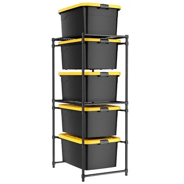 WORKPRO 250 LBS 5-Tier Bin Storage Rack for 27-Gallon Totes, Heavy Duty Metal Shelving Units for Garage, Basement, Pantry, Kitchen, Workspace, or Laundry Room, 30.5" x 22.5" x 69", Black