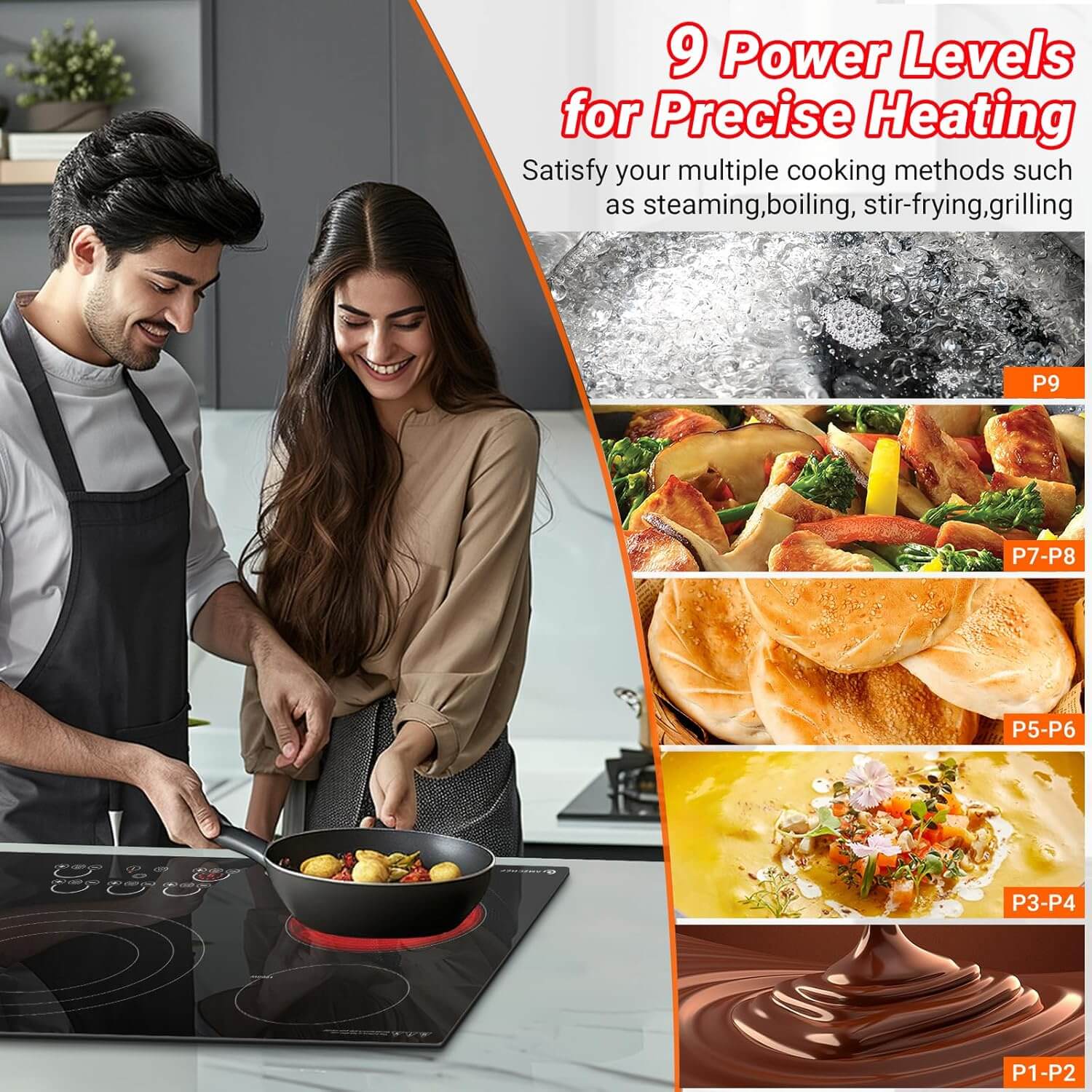 AMZCHEF Built-in Electric Cooktop 5 Burners 30 Inch Max 9000W Ceramic Glass 4