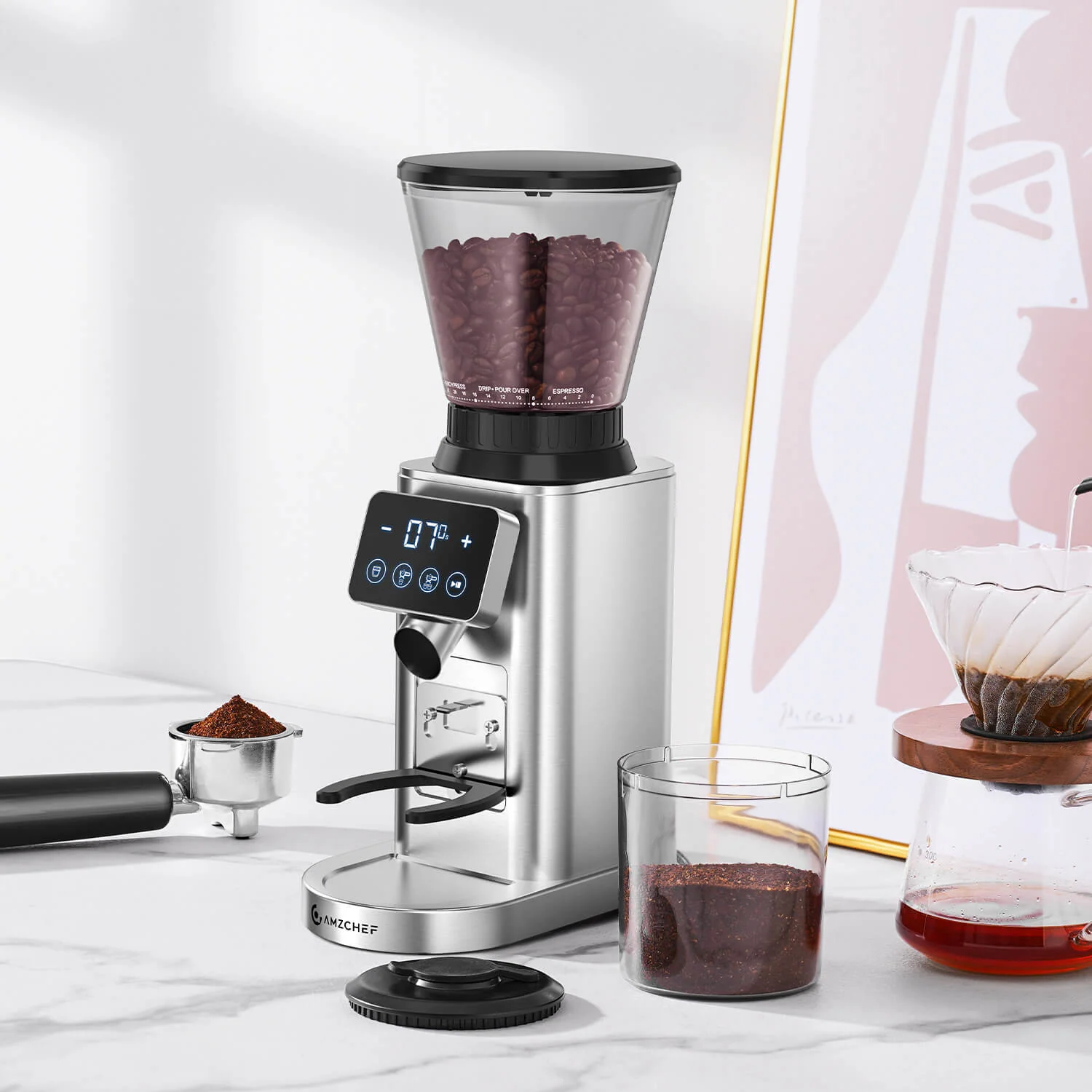 AMZCHEF Coffee Bean Grinder With Detachable Funnel Stand 4