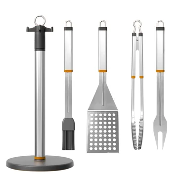BBQ Tool Set with Rotating Stand – 4 Stainless Steel Pieces