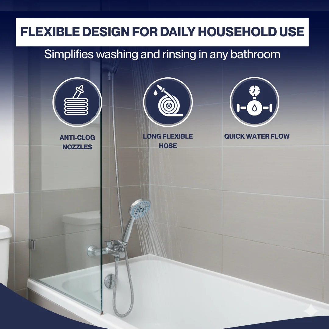 Handheld Shower Head with Adjustable Water Flow and Long Hose