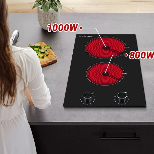 AMZCHEF 1800W Electric Cooktop 2 Burner Radiant Ceramic Stove with Knob Control —LT2V-31 3