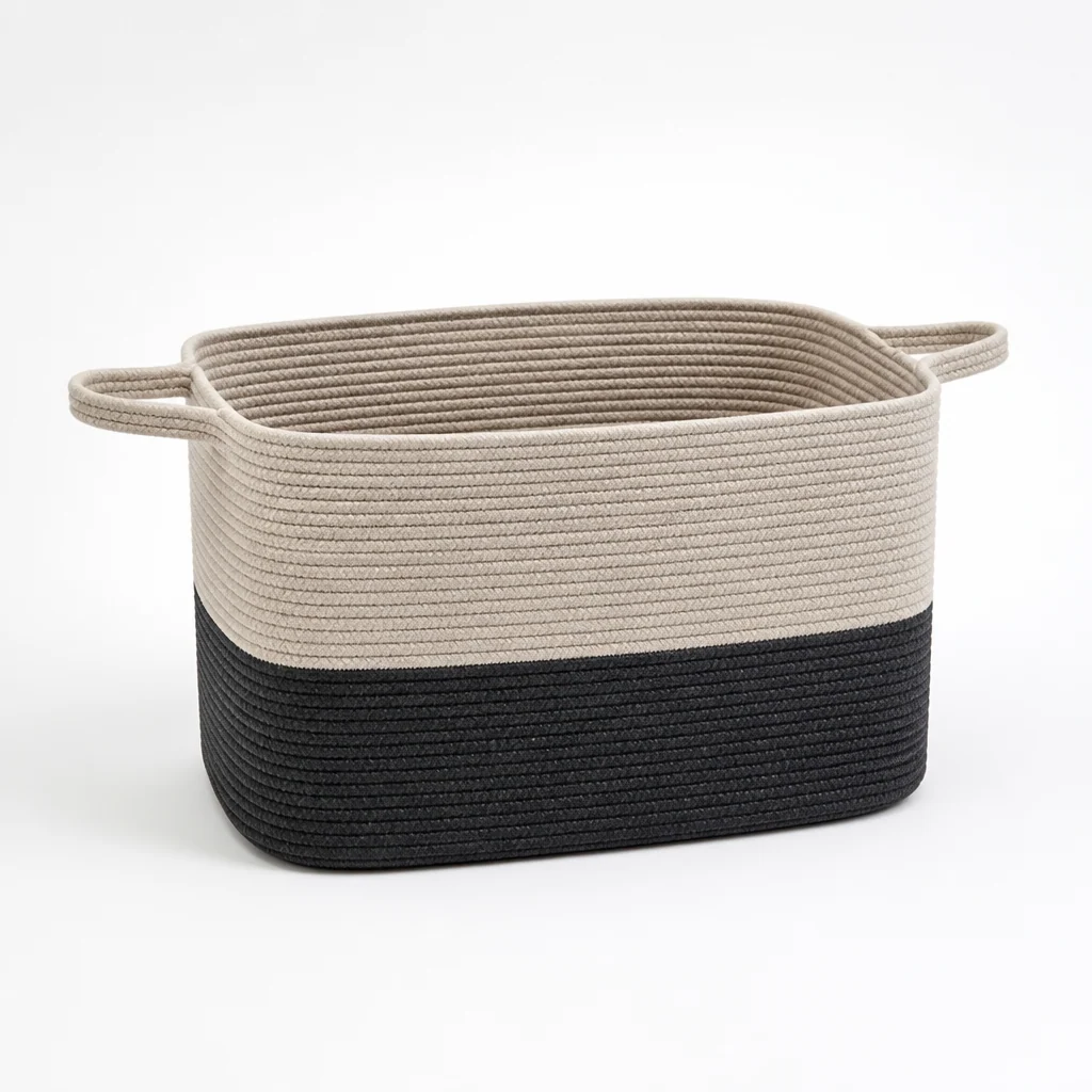 Storage Basket Two-Tone Woven Foldable & Machine Washable - Image 2