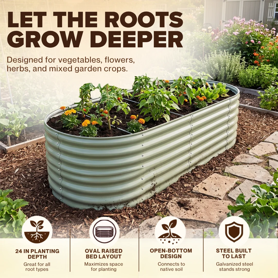 96x48x24 in ft Galvanized Raised Garden Bed 478 Gallon Oval Planter
