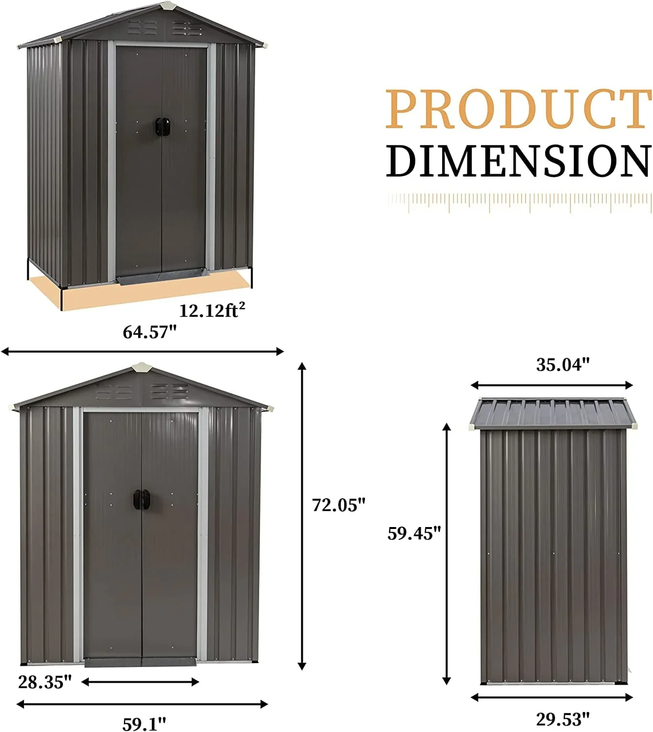 Sobaniilo 5'x 3'x 6' FT Outdoor Storage Metal Shed with Lockable Door, Tools Storage Shed Clearance, Outdoor House for Backyard Patio, Lawn and Garden, Gray - Image 5