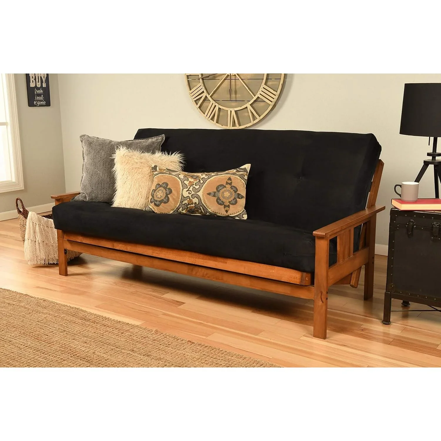 Homestock African Artifacts Full Size Futon Frame Set with Mattress, Easily Converts to Bed, Versatile Design Futon Frame for All Spaces, 33"H x 79"L x 37"D-Color:Linen Charcoal,Size:Barbados - Image 157