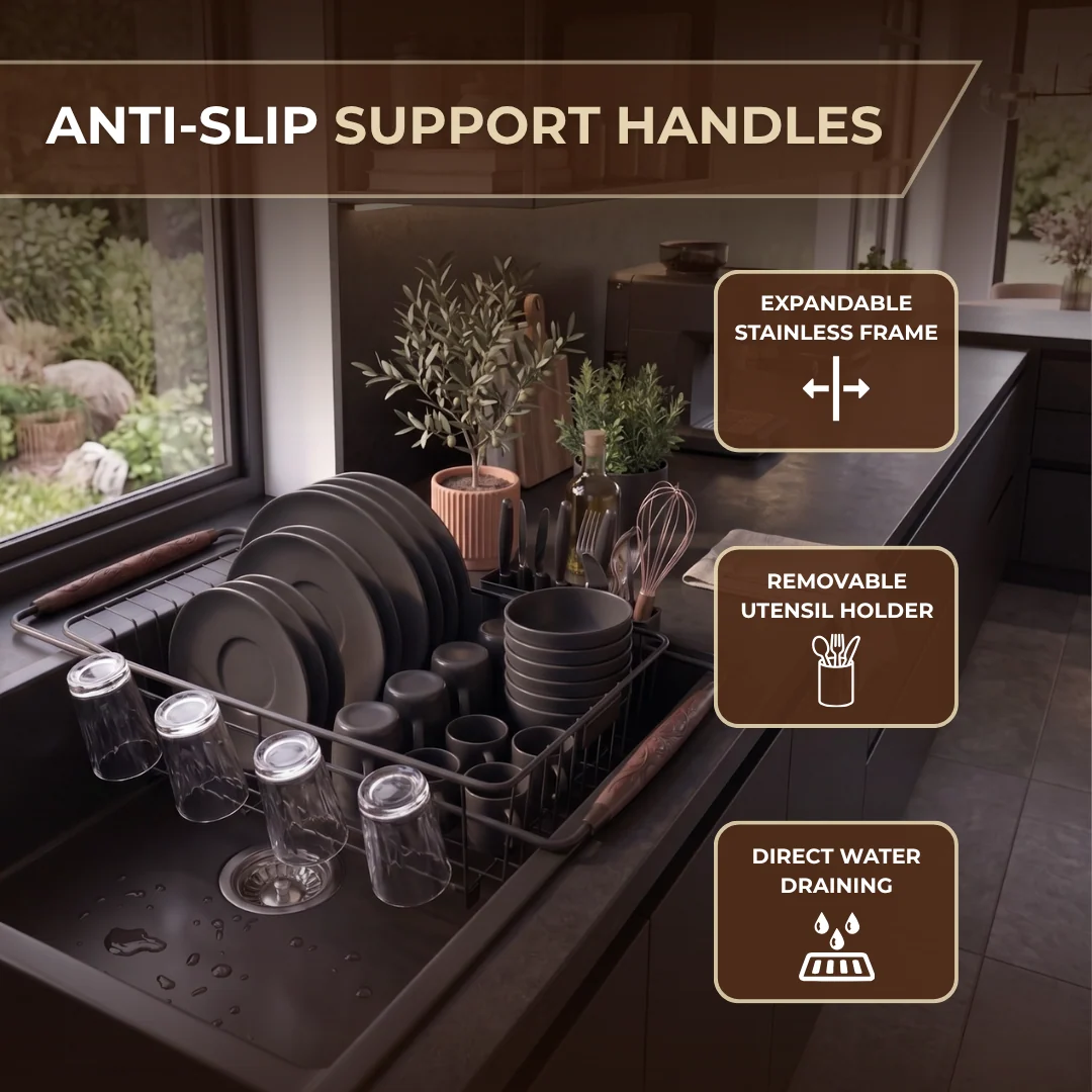 Expandable Stainless Steel Dish Drying Rack for Kitchen Sink
