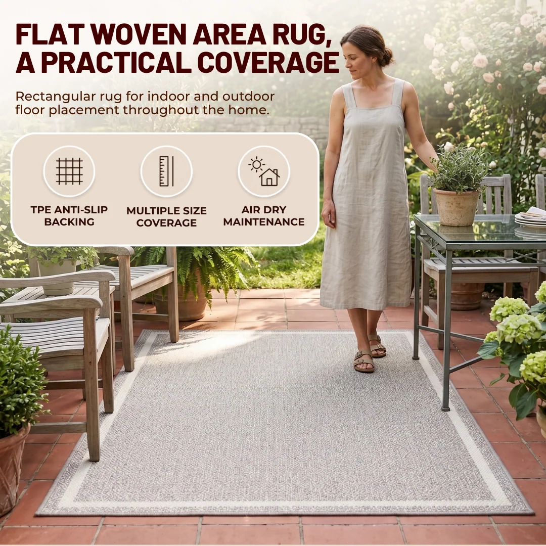 Rectangular Flat Woven Area Rug Floor Coverage with TPE Backing