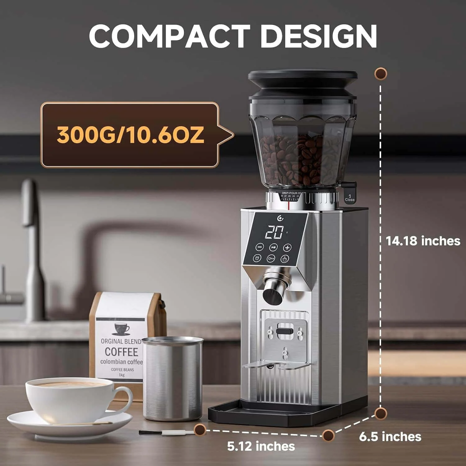 AMZCHEF Electric Burr Grinder 45 Settings Timer Dosing Control 2