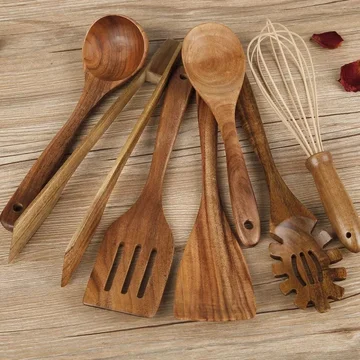 Cooking Utensil Set Premium Wood 7 Piece Non-Scratch