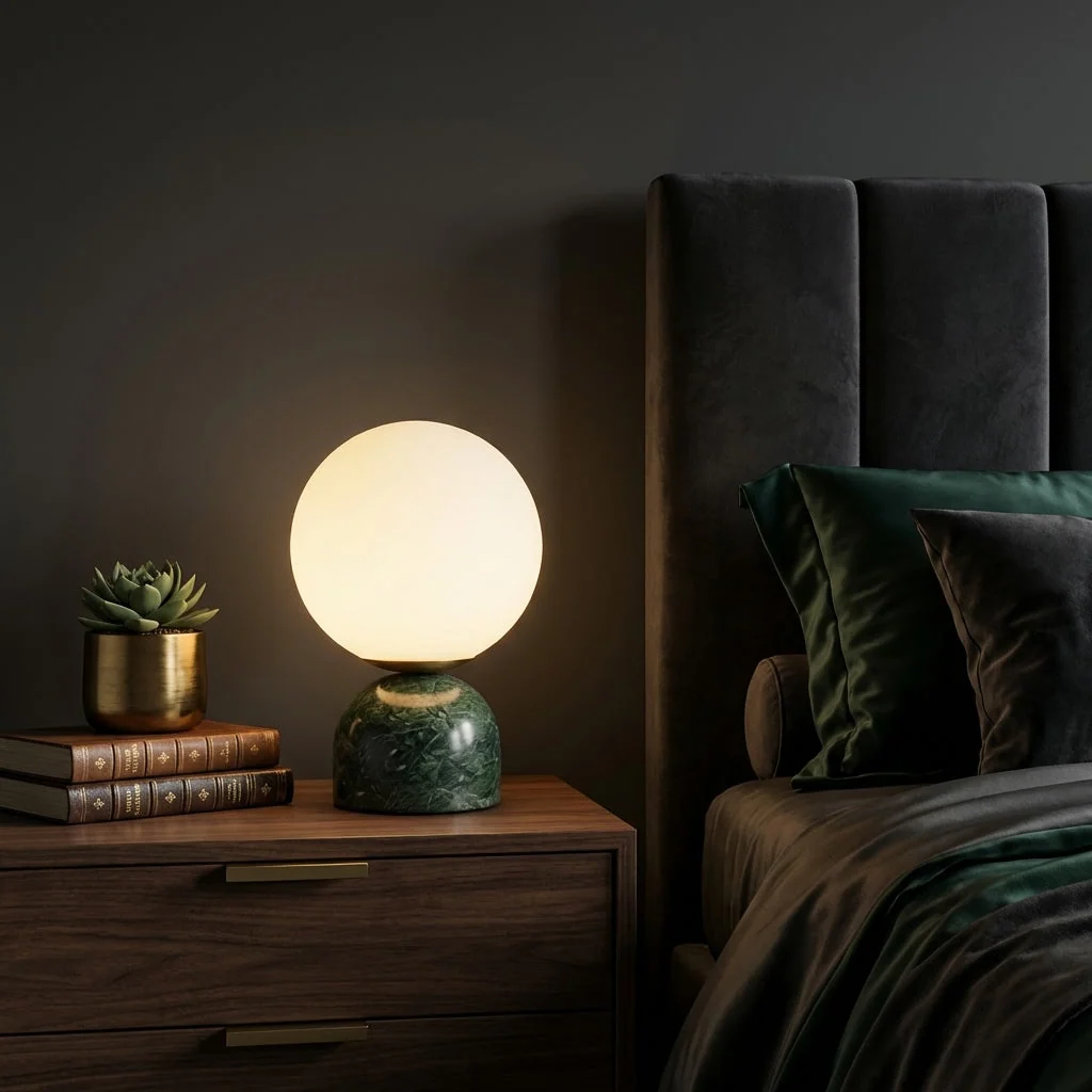 Marble Table Lamp with Round Shade - Image 2