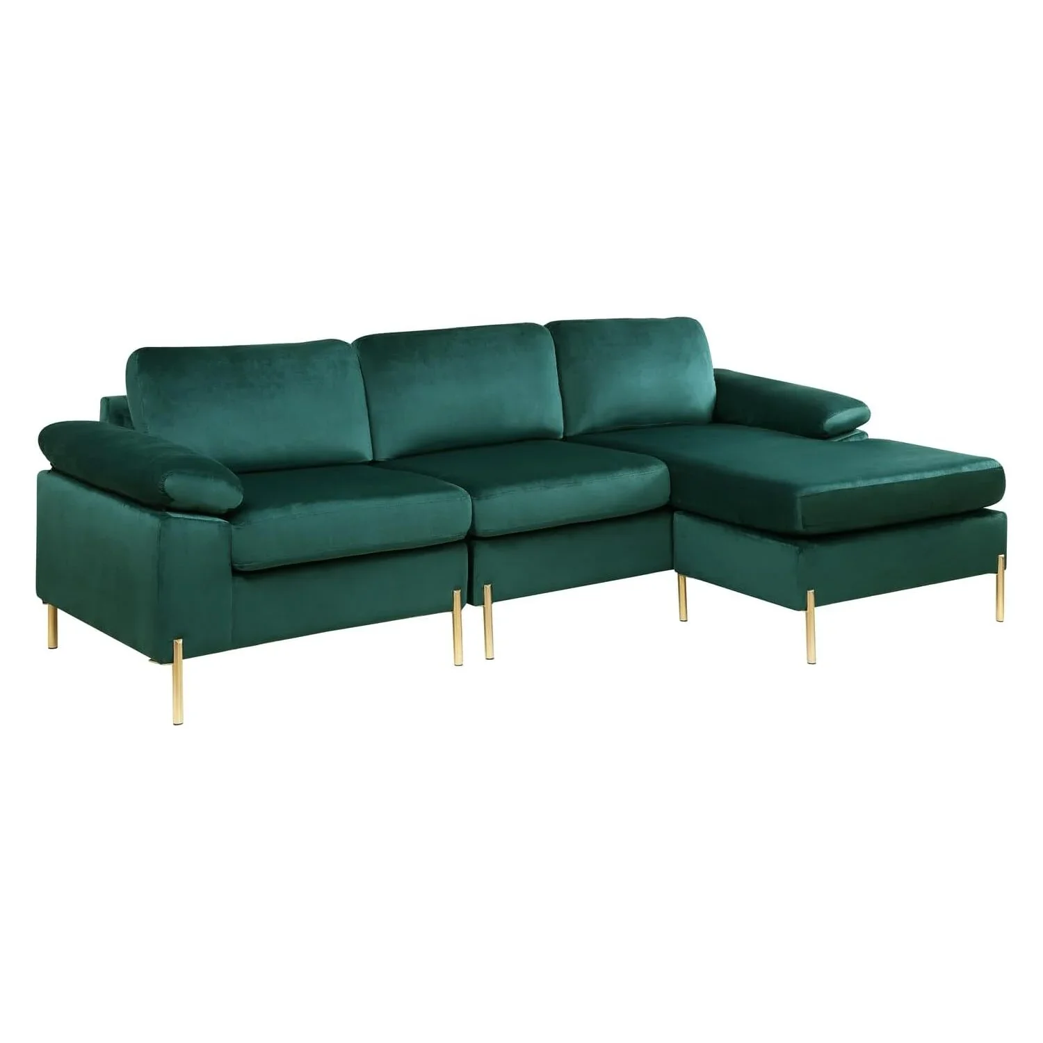 HomeStock Luxe Modern Velvet L-Shape Sectional Sofa with Square Padded Armrests, Solid Pattern Upholstery - 51.6"D x 101.2"W x 33.1"H, Comfortable and Stylish Seating for Living Room-Color:Gray/Gold - Image 26