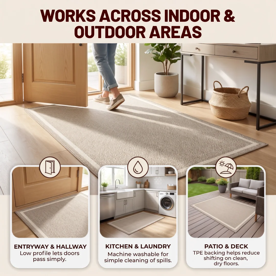 Rectangular Flat Woven Area Rug Floor Coverage with TPE Backing