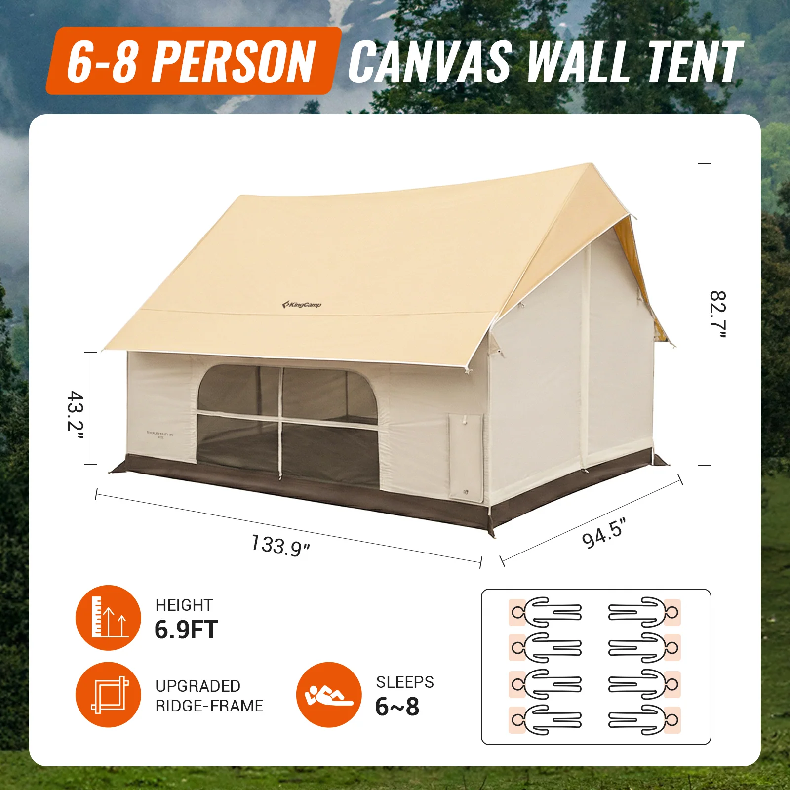 KingCamp MOUNTAIN IN C5 Cabin Tent with Stove Jack & AC Port