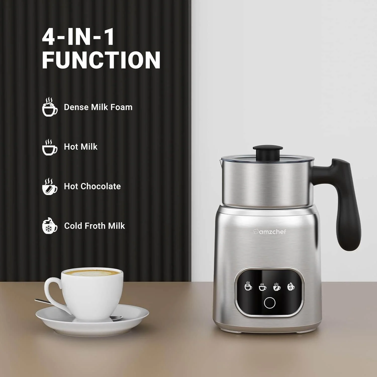 AMZCHEF 4-in-1 Milk Frother and Steamer Milk Warmer 2