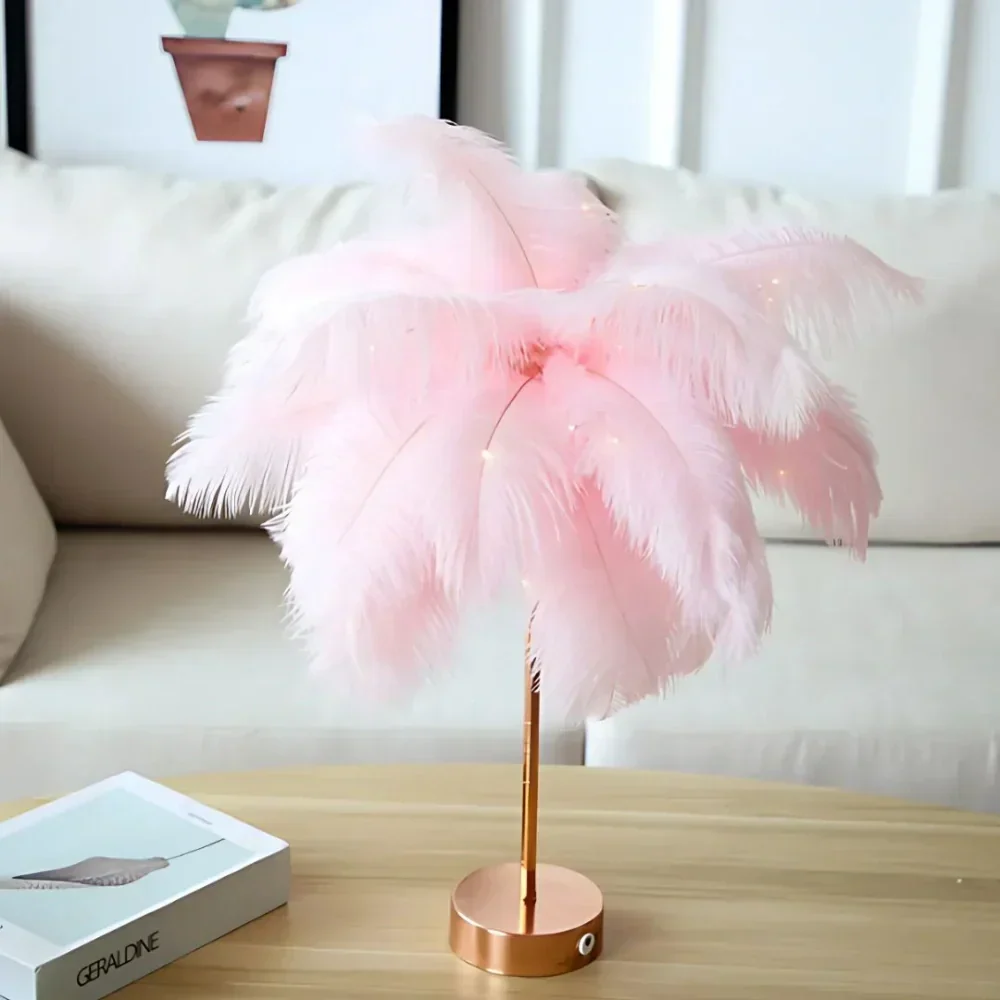 Feathered Serenity Table Lamp with Stylish Metal Stand - Image 10