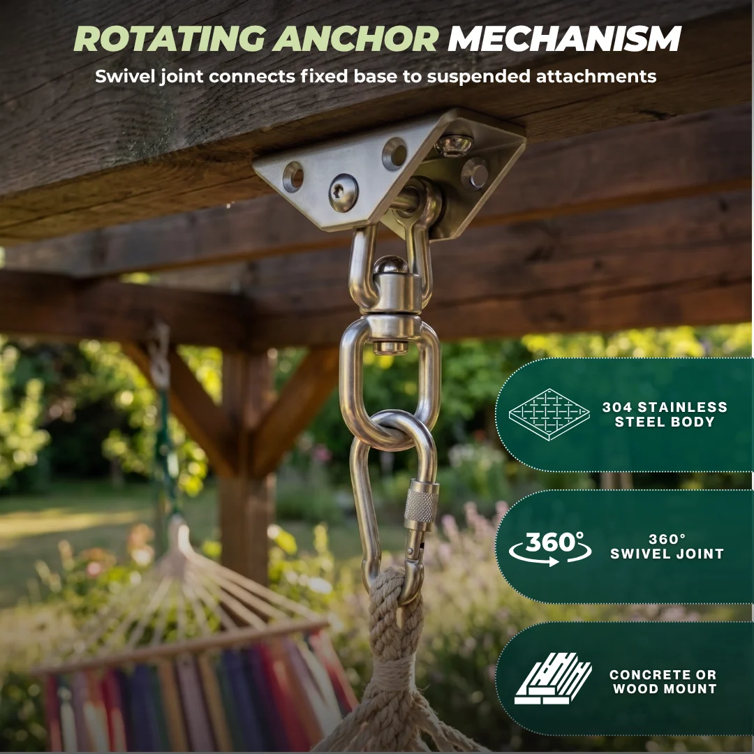360° Rotating Hammock Hanging Kit with 1000 lb Capacity Hook
