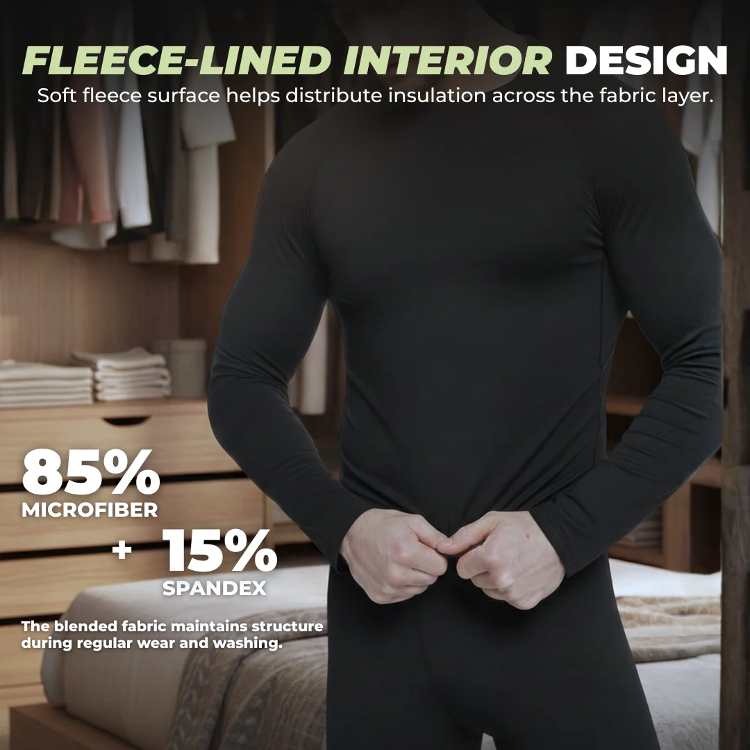 Men’s Thermal Underwear Set Fleece Lined Base Layer Top & Bottom