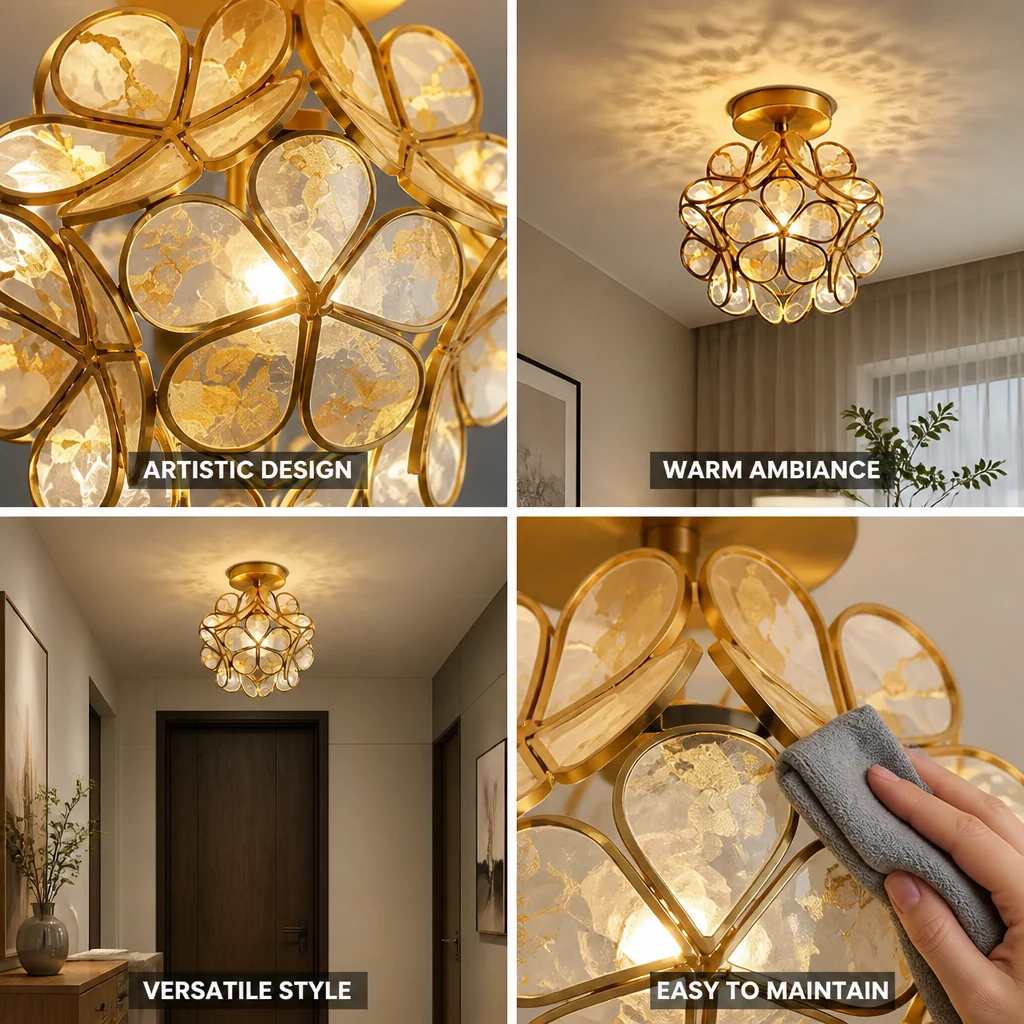 Ceiling Lamp Floral Acrylic Petals Gilded Frame - Image 5