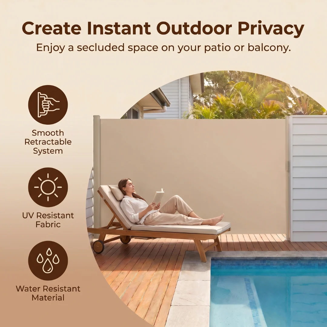 118x71 Inch Retractable Side Awning Outdoor Patio Privacy Screen