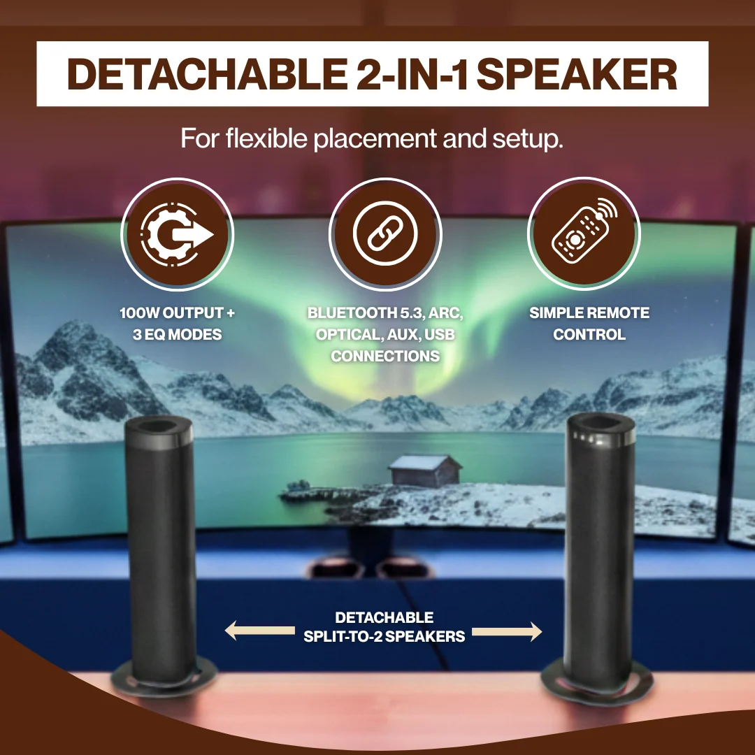 100W Bluetooth 5.3 Sound Bar for Smart TV with Detachable Speakers