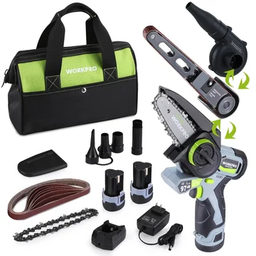 WORKPRO Cordless Detail Belt Sander, Mini Chain Saw, Electric Blower, 3-in-1 Power Tool Combo Kit
