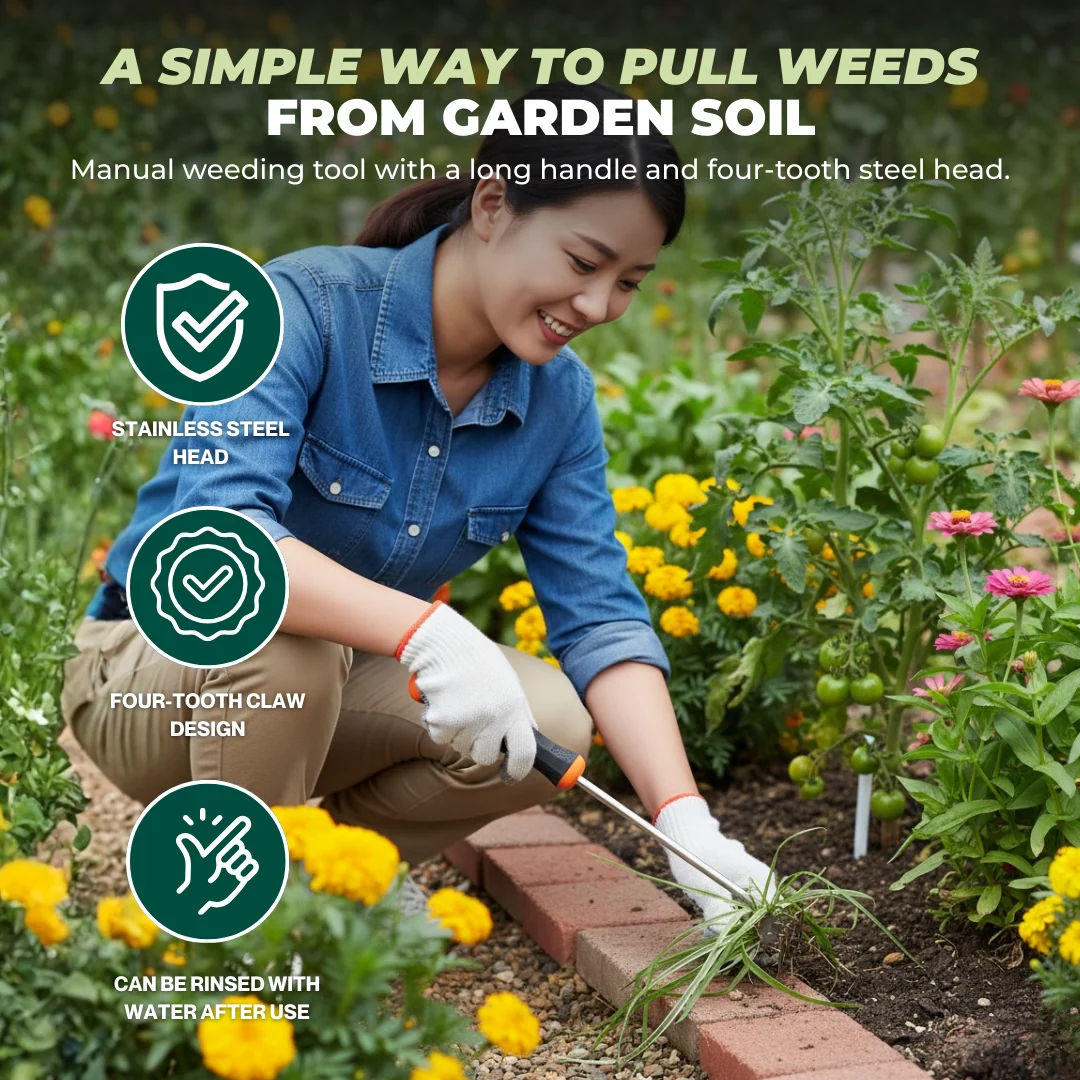 Heavy-Duty Stainless Steel Weeding Tool with Long Handle
