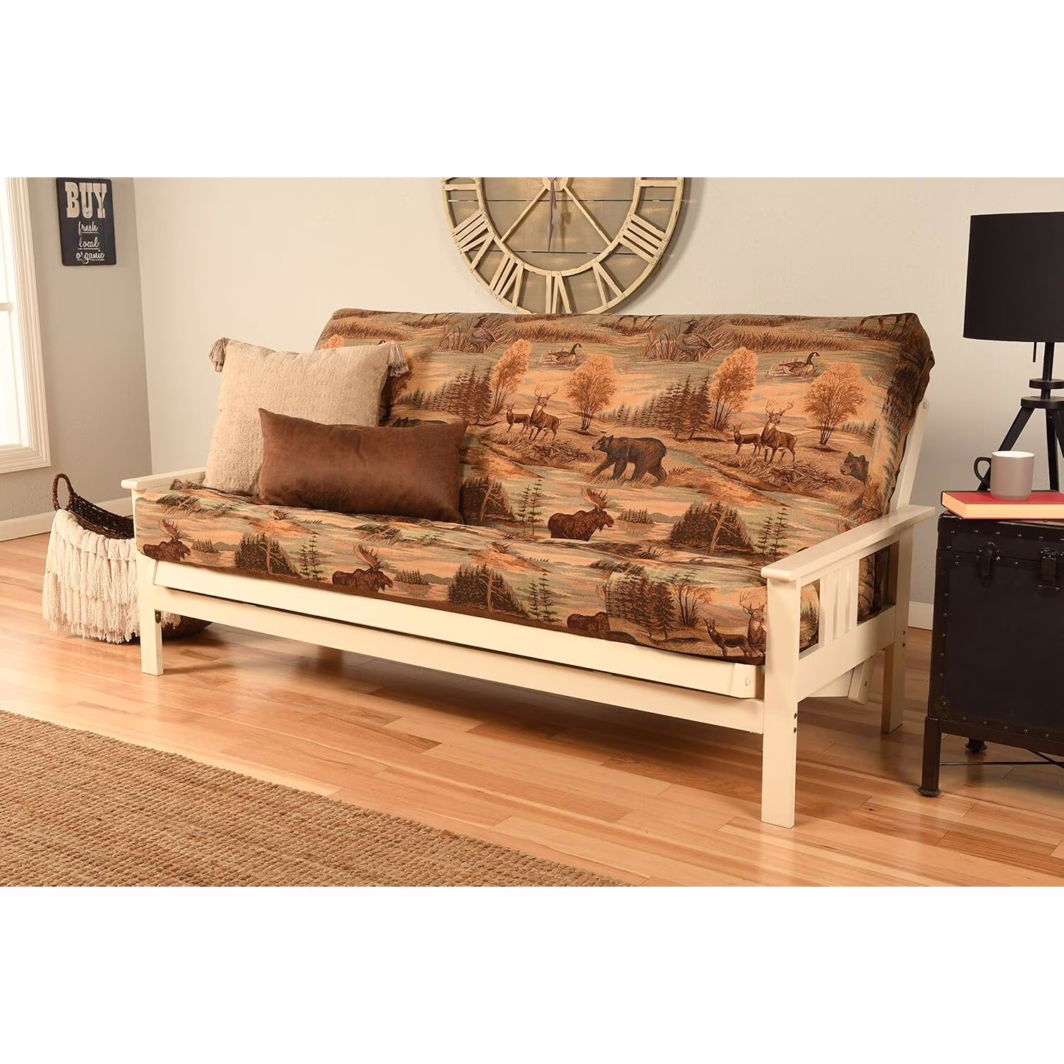 Homestock African Artifacts Full Size Futon Frame Set with Mattress, Easily Converts to Bed, Versatile Design Futon Frame for All Spaces, 33"H x 79"L x 37"D-Color:Linen Charcoal,Size:Barbados - Image 35