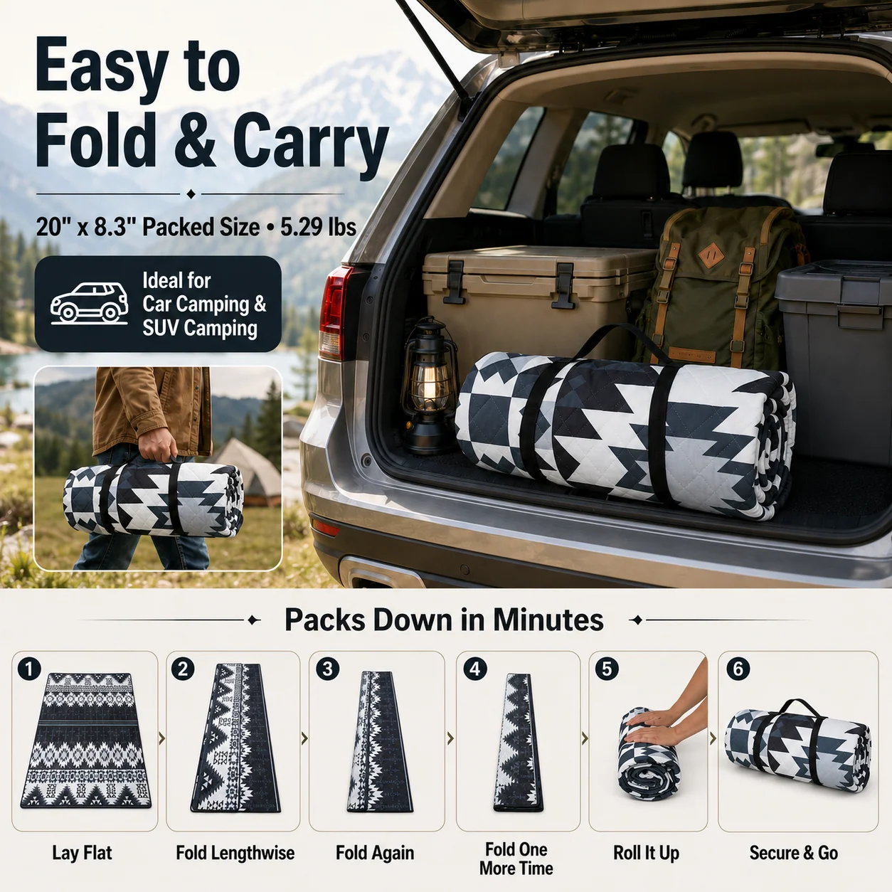 KingCamp ISIAY MAX 2.8 Extra-Large Waterproof Camping Tent Mat - Bohemian Pattern