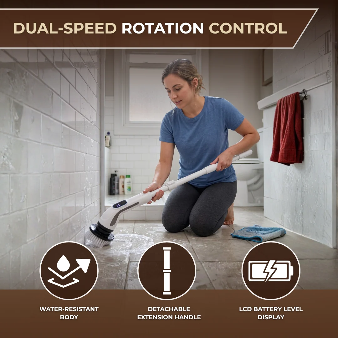Electric Spin Scrubber with Extendable Handle and 4 Brush Heads