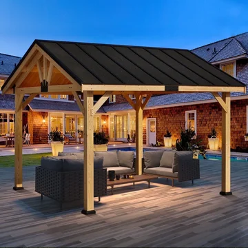 Erommy Hardtop Asphalt Roof Spruce Wood Gazebo 11 x 12 ft