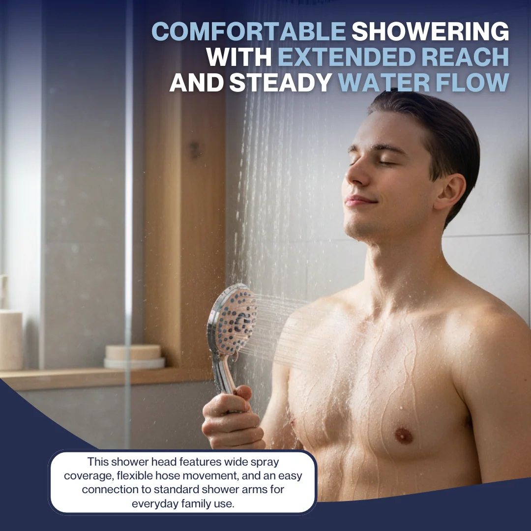 Handheld Shower Head with Adjustable Water Flow and Long Hose