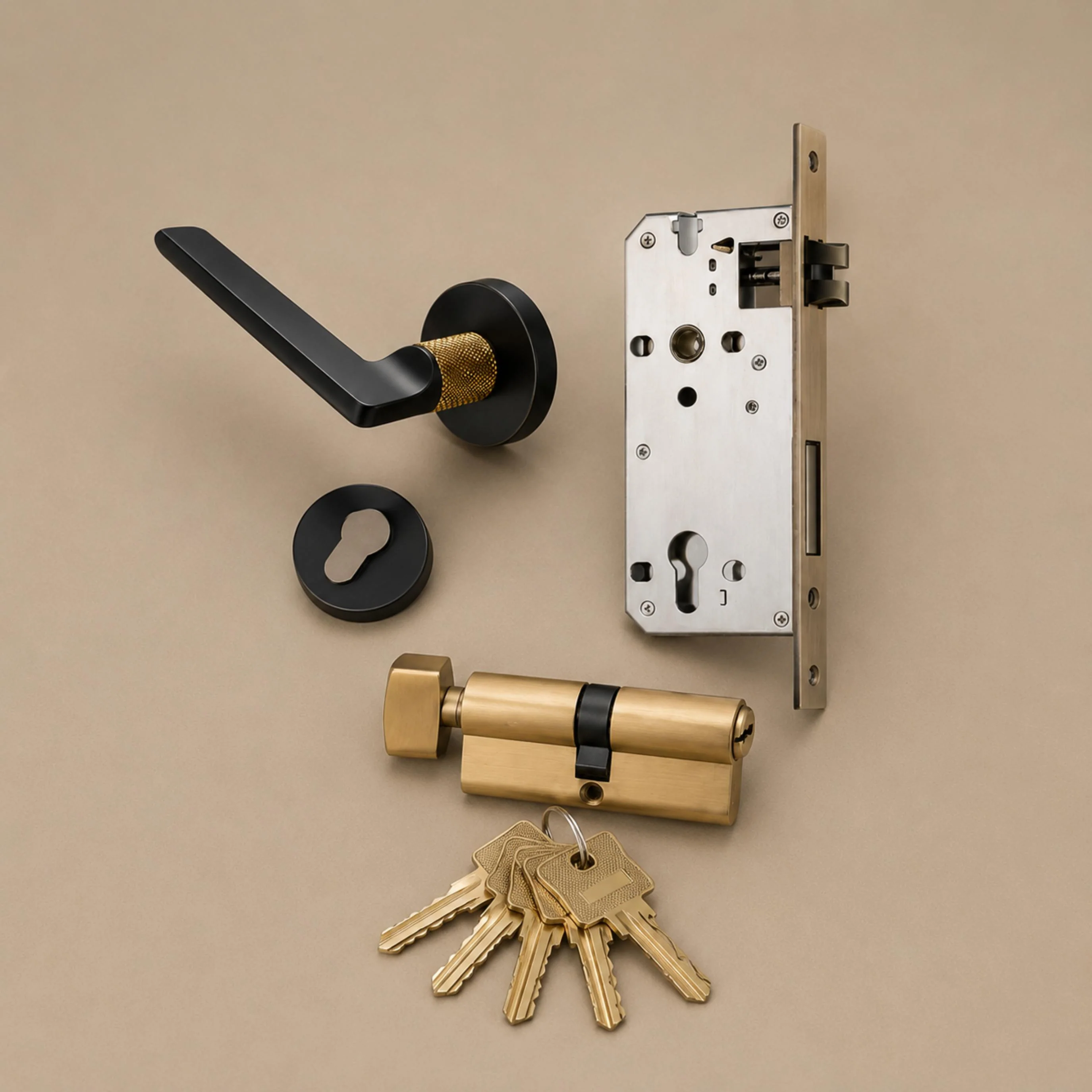 Stylish Ergonomic Brass Door Handle Set in Matte Black Finish - Image 9