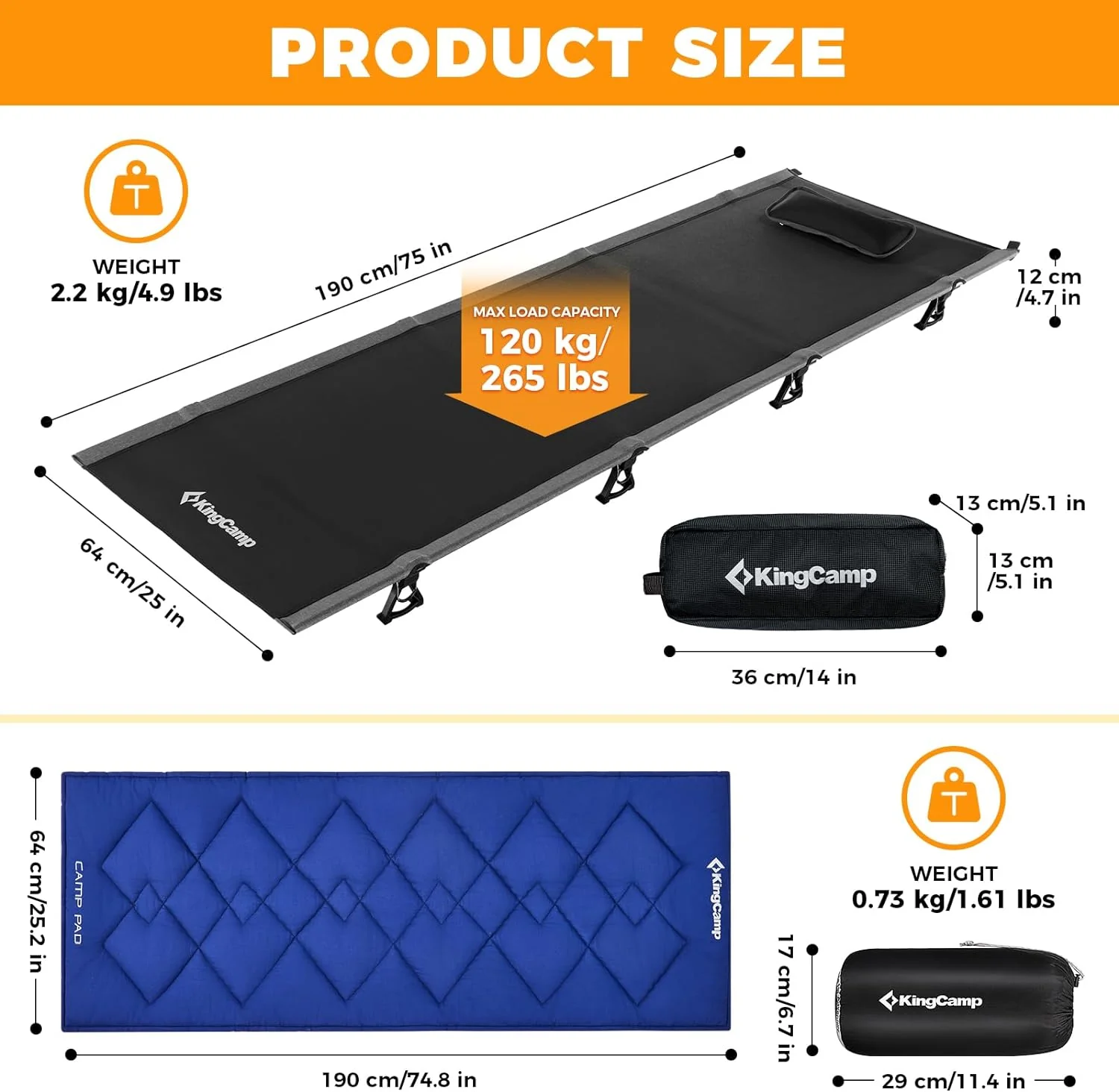 KingCamp Ultralight Camping Cot with Mattress - Image 9