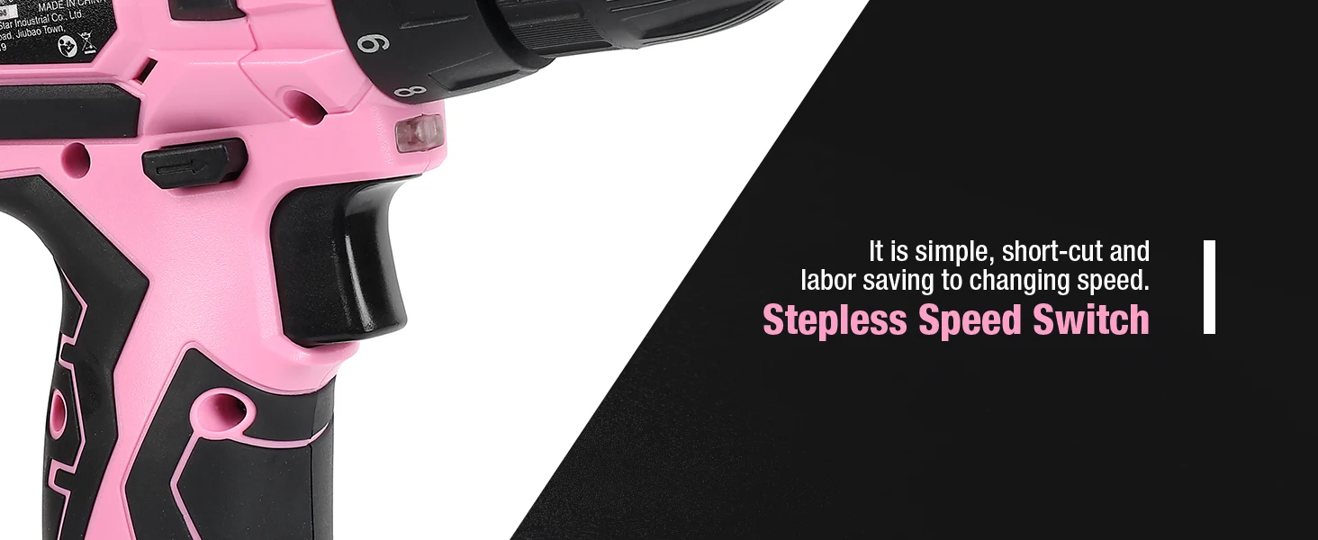 Pink and black power tool with a trigger and switch, showing innovation and quality in a durable design