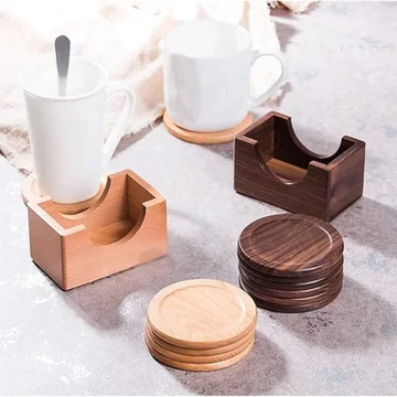 Wooden Coaster Set Walnut Japanese-Inspired Set of 6