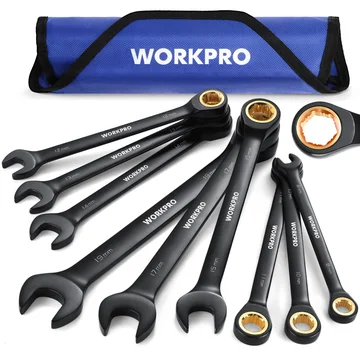 WORKPRO 9 Pcs Black Anti-Slip Ratcheting Combination Wrench Set, Metric 8-19 mm, 72-Teeth, Cr-V Constructed