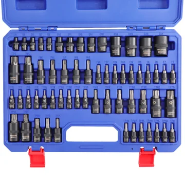 WORKPRO 60-piece Master Torx Bit Socket and External Torx Socket Set, 1/4", 3/8", 1/2" Drive Bits, Female E Sockets E4-E24, Star Socket Bits T6-T70, TT6-TT70, TP8-TP60, CR-V & S2 Alloy Steel