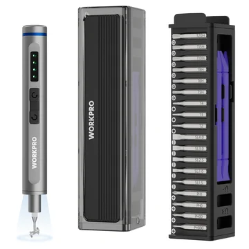 WORKPRO Mini Electric Screwdriver with Magnetizer, 36 S2 Steel Bits & 2 Pry Bars, 3.7V Rechargeable Precision Screwdriver Set for Phone Camera Laptop