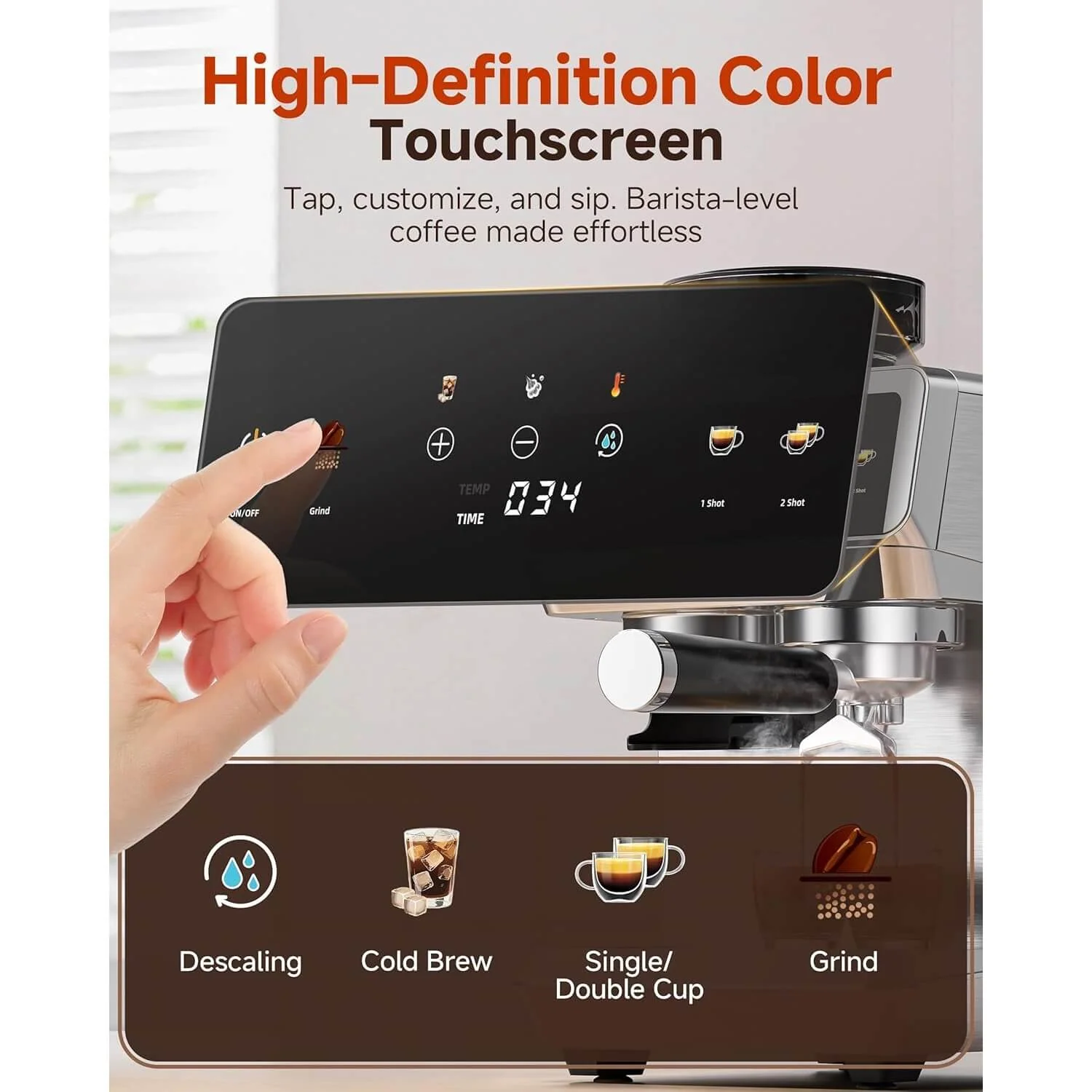 AMZCHEF All-in-One Espresso Machine with Grinder | 44 Grind Settings & Built-In Steam Wand 4