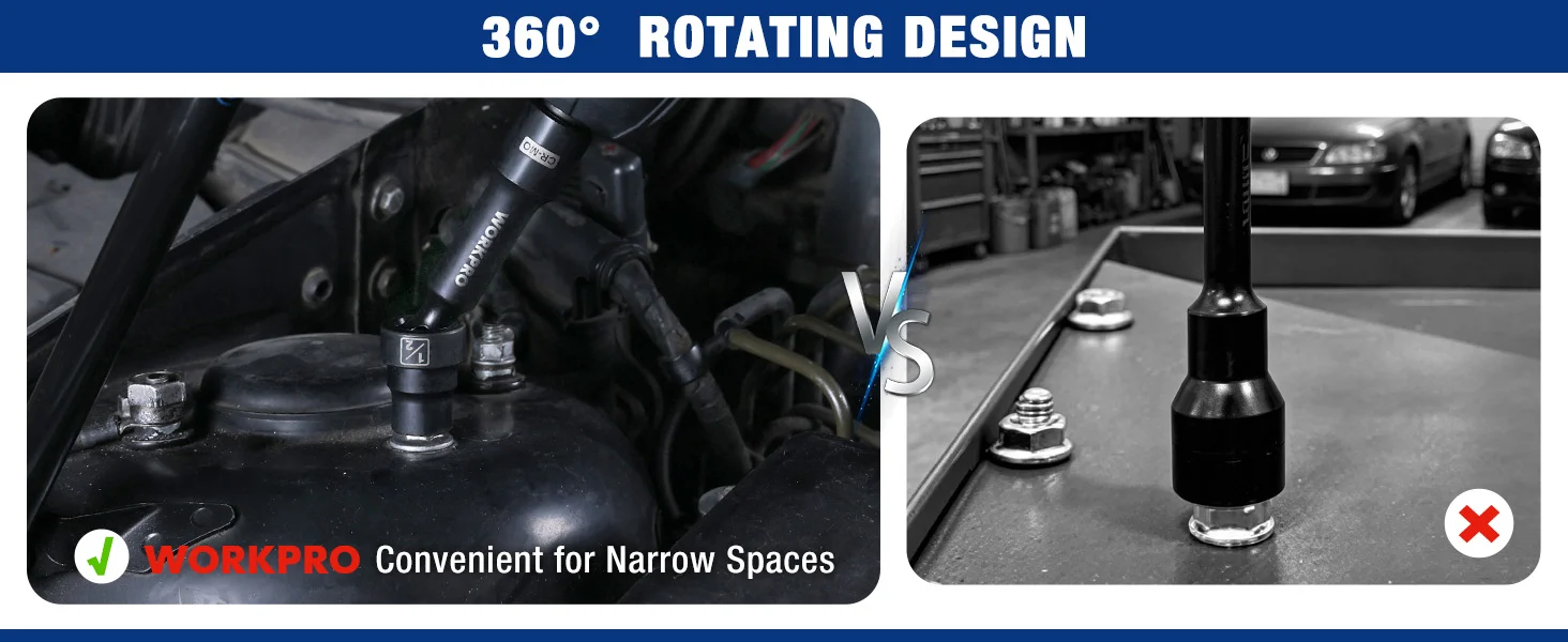 Tool connections with 360 degree rotating design, showing innovation, quality, and convenient access in tight spaces