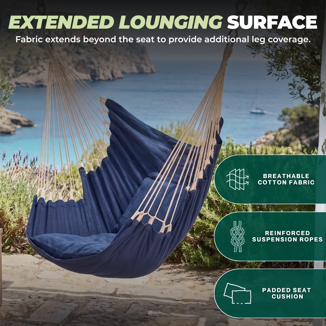 Hammock Swing Chair with Extended Leg Section, 440 lb Load Capacity