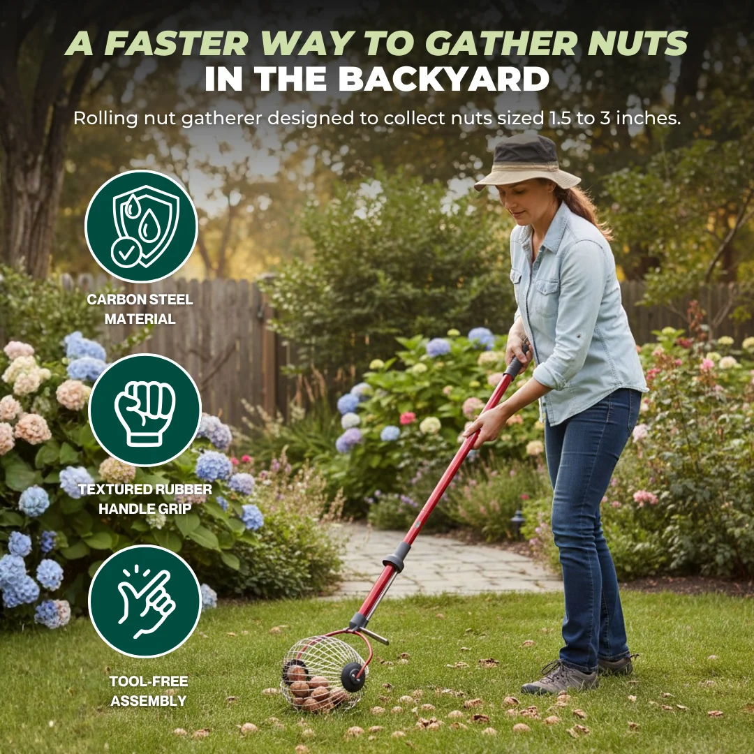 Rolling Nut and Fruit Picker with 1.5-Gallon Steel Cage