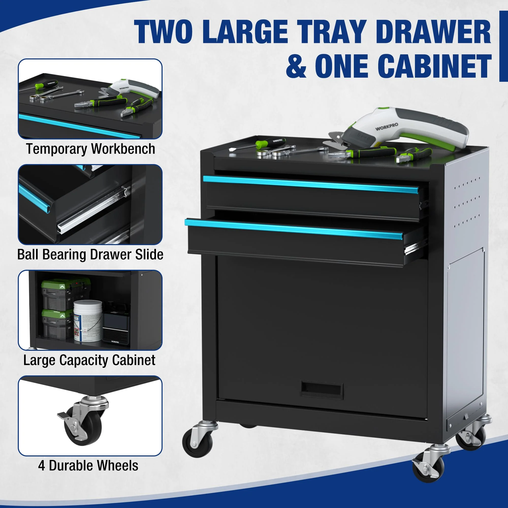 WORKPRO 5-Drawer Rolling Tool Chest, Sliding Metal Drawer Rolling Tool Storage Cabinet - Image 7