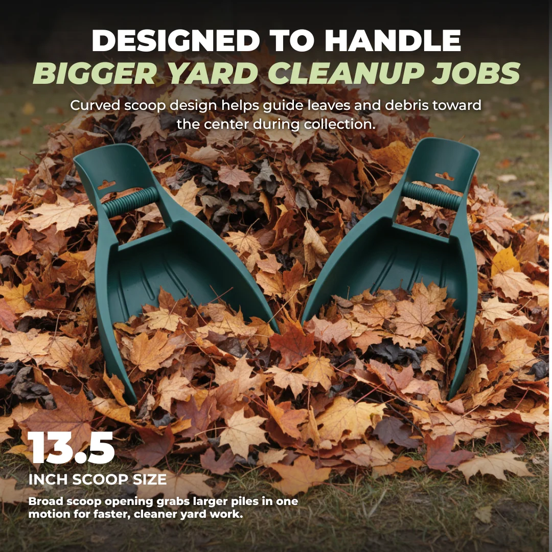 Set of 2 Leaf Scoops Hand Rakes for Yard and Garden Cleanup Green