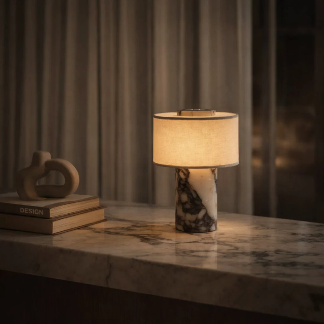 RadiantGlow Cordless Marble and Fabric LED Table Lamp - Image 2