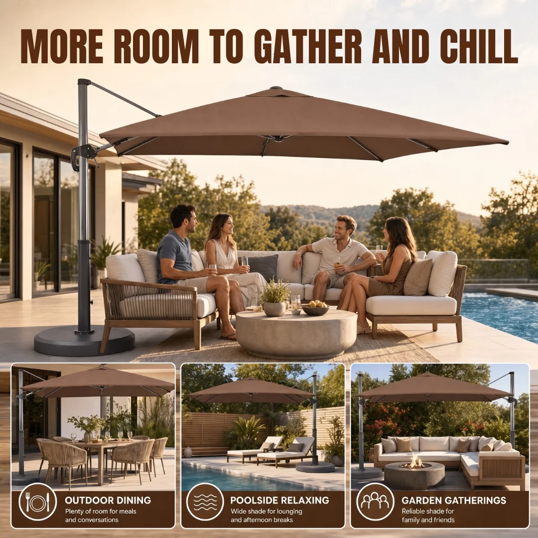 9x12 ft Rectangular Cantilever Patio Umbrella with 360° Rotation